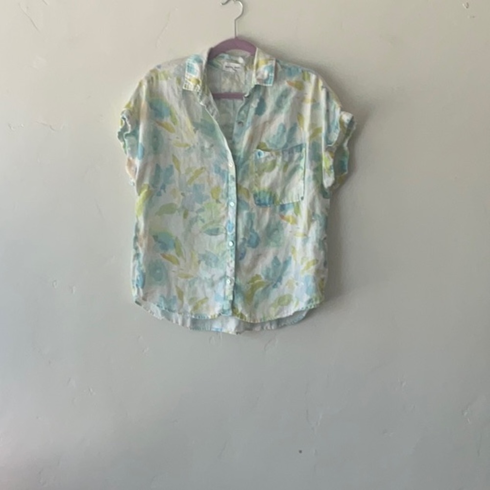 Bella Dahl Blue and Green Button Down Shirt with Relaxed Fit